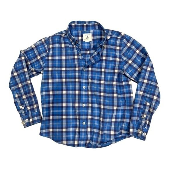 Land's End Kids Size 7 Plaid Button-Up Shirt Blue & White Long Sleeve Cotton - Picture 1 of 2